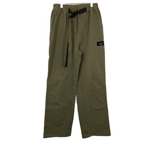 NO ONE ELSE by Chuu Unisex Belted Pants Small Green Cotton Wide leg Pull on NEW